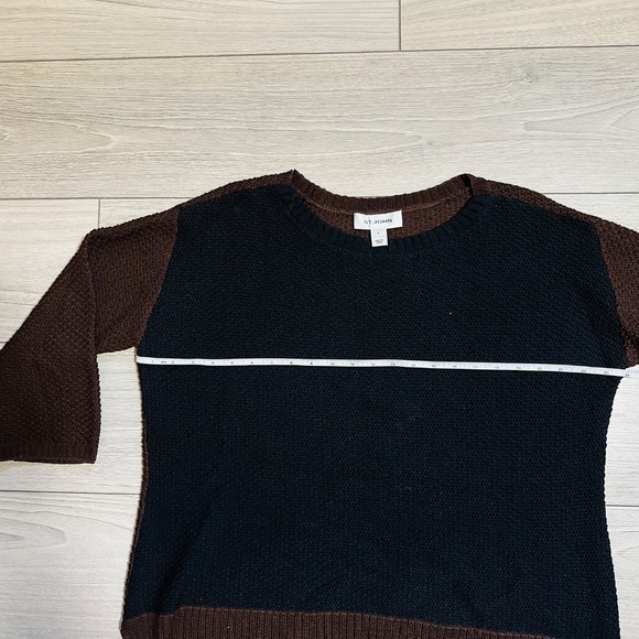 St John | Women’s Colour Block Sweater Cropped Sleeve Black and Brown Wool Blend - Picture 10 of 14